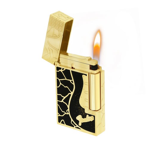 Double Flame S.T. Dupont Ligne 2 Fender Lacquered Gold Lighter#209