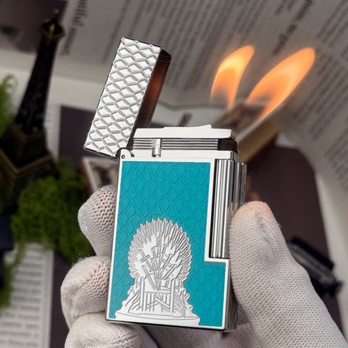 Double Flames S.T. Dupont Ligne 2 Game of Thrones Lighter – Fire Orange with Dragon Scale Design #196 - Image 2