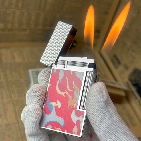 Double Flame S.T. Dupont Ligne 2 Camo Red Guilloche Cling Flame Lighter #198 - Image 5