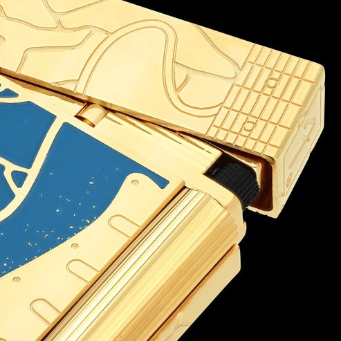 Double Flame S.T. Dupont Ligne 2 Fender Lacquered Gold Lighter#209 - Image 2