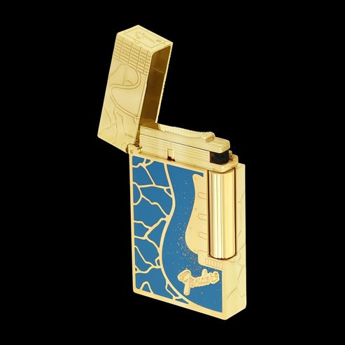 Double Flame S.T. Dupont Ligne 2 Fender Lacquered Gold Lighter#209 - Image 4