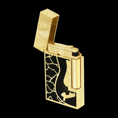 Double Flame S.T. Dupont Ligne 2 Fender Lacquered Gold Lighter#209 - Image 9