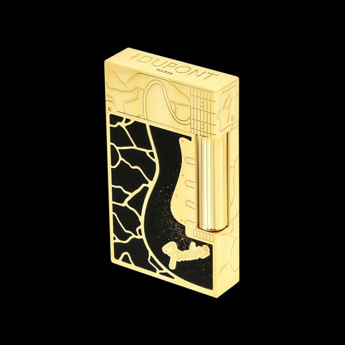 Double Flame S.T. Dupont Ligne 2 Fender Lacquered Gold Lighter#209 - Image 8