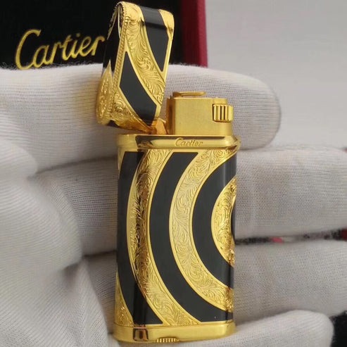 Cartier Royking Gas Lighter Gold Black Vintage #024 - Image 2