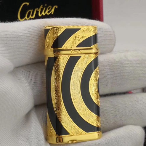 Cartier Royking Gas Lighter Gold Black Vintage #024 - Image 5