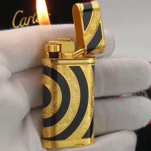 Cartier Royking Gas Lighter Gold Black Vintage #024 - Image 6